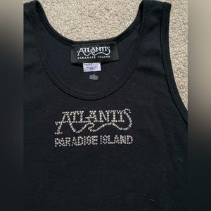 “Atlantis” Paradise Island Bahamas Tank Top- NWT: Black W/Silver Rhinestones